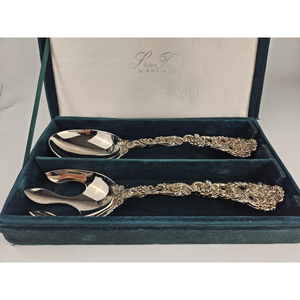 Godinger Silver Treasures Silverplate‎ Salad Set Grapevine Cast Handle w/Box